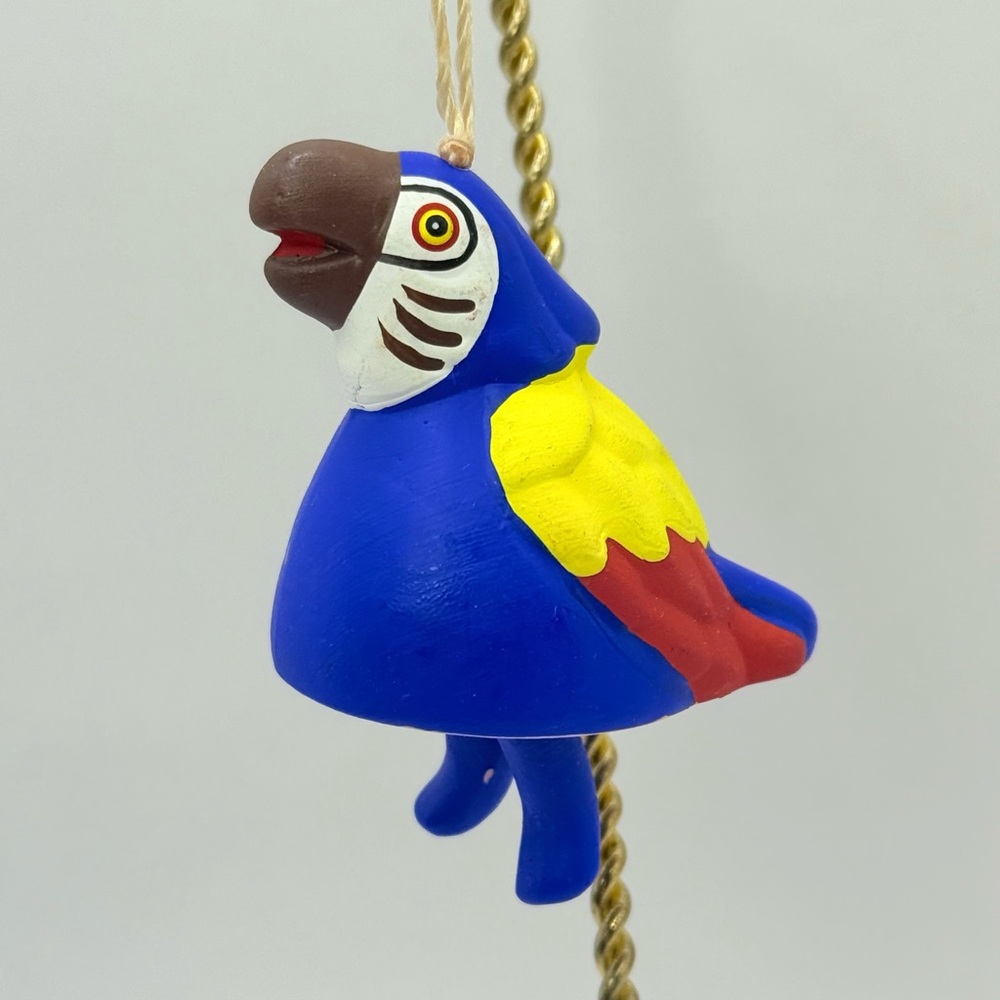 Mexican Folk Art HandPainted Ceramic Macaw Parrot Bird Bell Ornament Figurine 2”